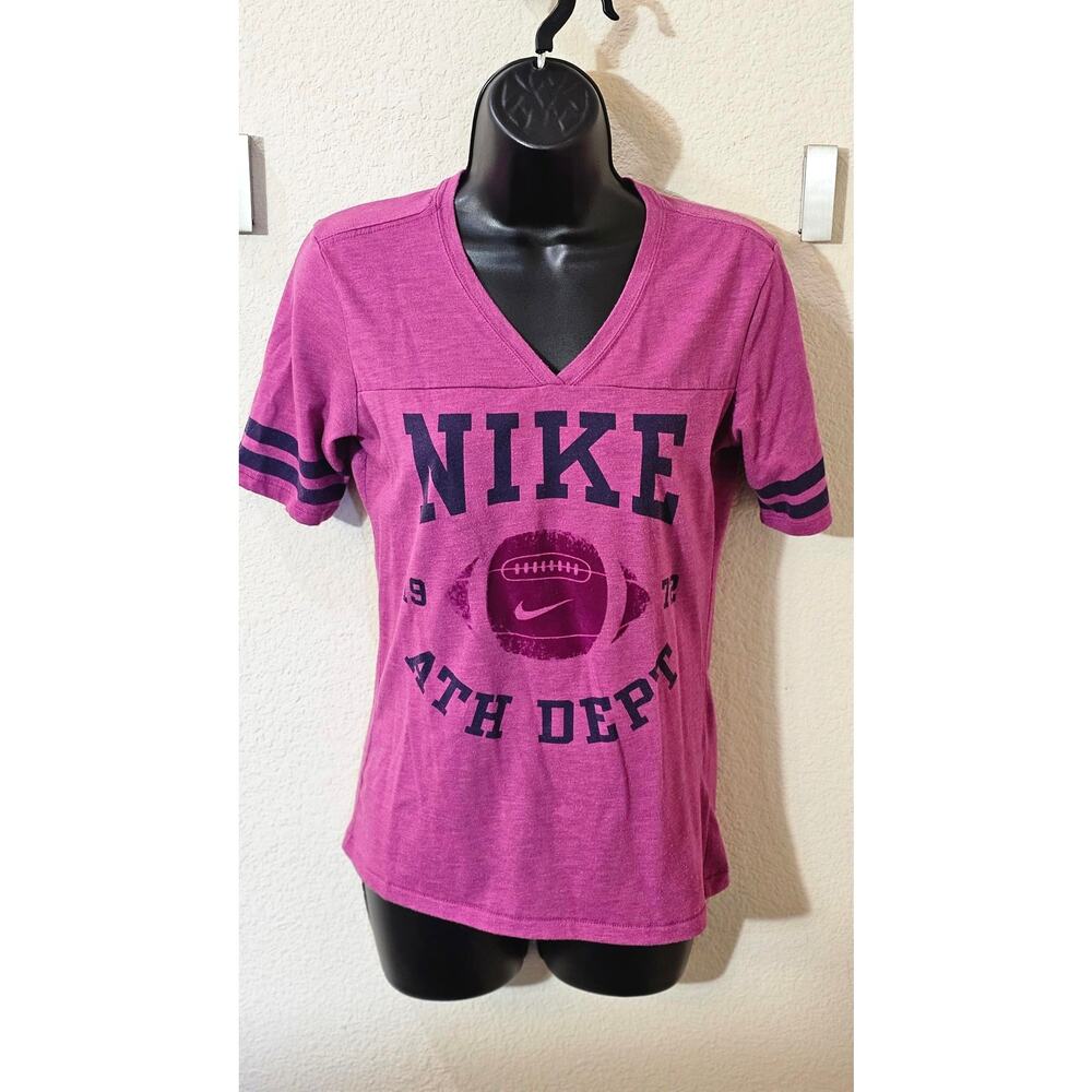 Women’s Small Nike The Athletic Dept. Pink & Navy Blue Velvet Football V-Neck